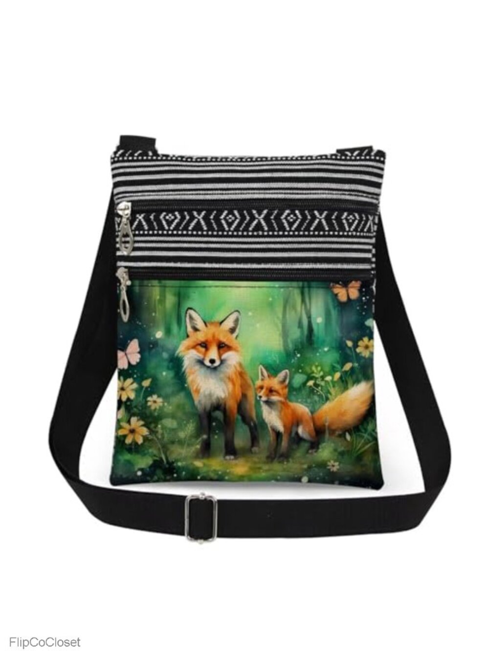 Ferret Print Crossbody Bag Polyester Adjustable Strap Double Zipper
